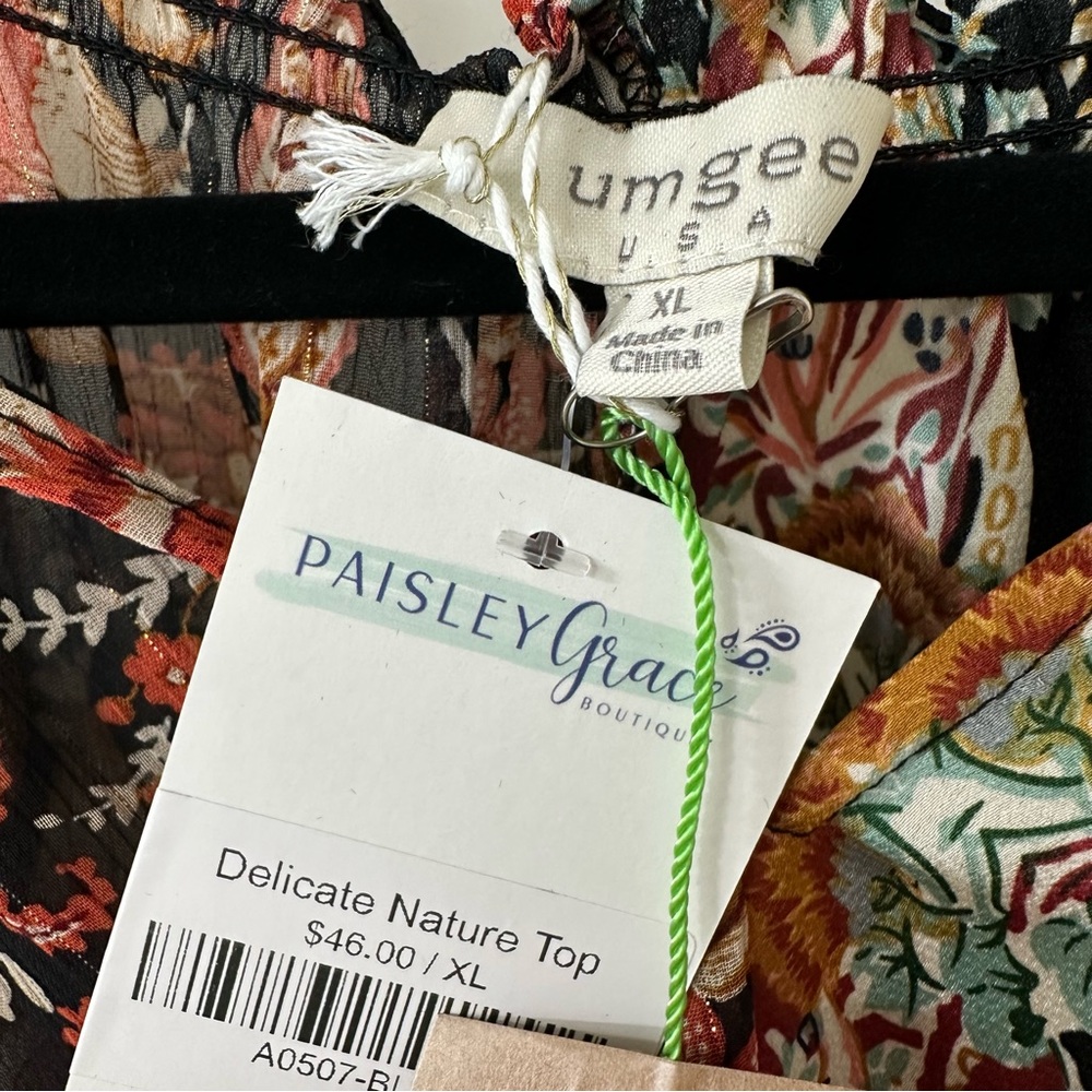Umgee Sheer Floral Boho Blouse with Ruffles, Size Extra Large, NWT - Picture 4 of 8